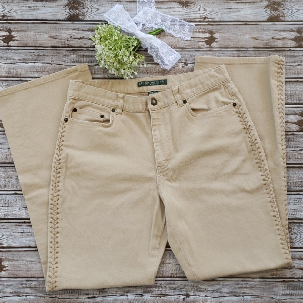Lauren Jeans Co Beige Embroidered Wide Leg Kean